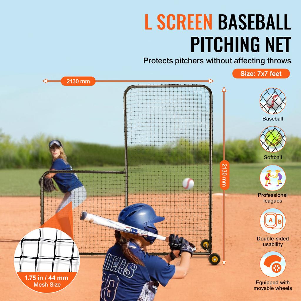 SucceBuy L Screen Baseball for Batting Cage 7x7 ft Softball Safety Screen Body Protector Portable Batting Screen with Carry Bag