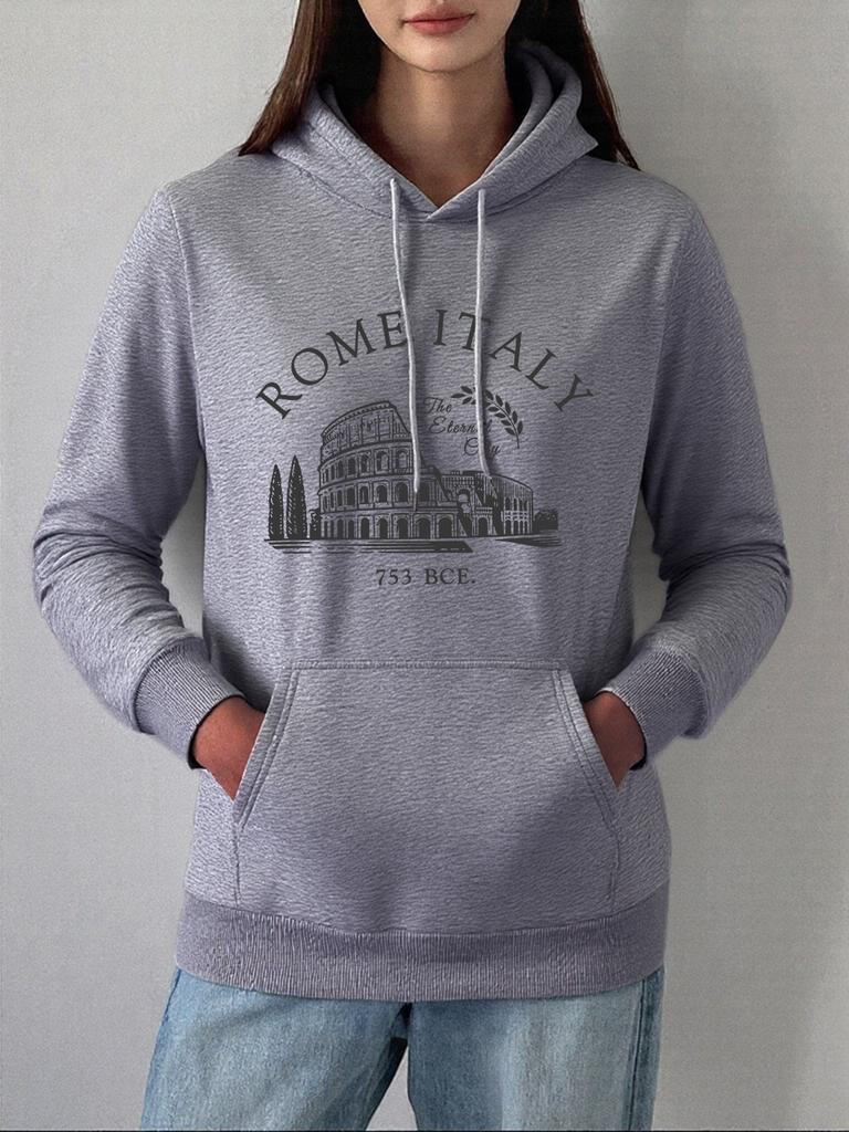 Colosseum Rome Italy Printing Hoodies Women Winter Fleece Warm Pullovers Loose Pocket Sweatshirts Casual Soft Womans Clothes