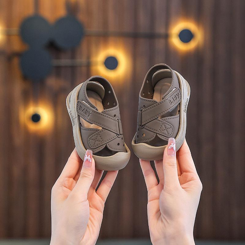 Baby Boys' Cute Closed-Toe Walker Shoes: Soft Sole Anti-Collision Sandals for Indoor & Beach Use