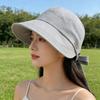 Solid Color Wide Brim Bucket Hat with Bow Peaked Cap Simple Women Sun Hat  Fishing