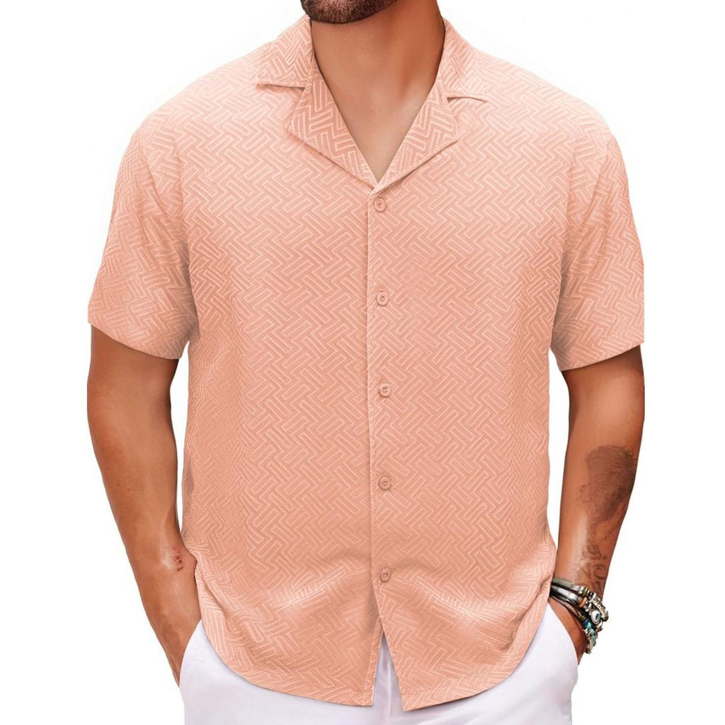 Men's Summer Casual Flower Shirt Fabric Cuban Collar Short Sleeve Shirt