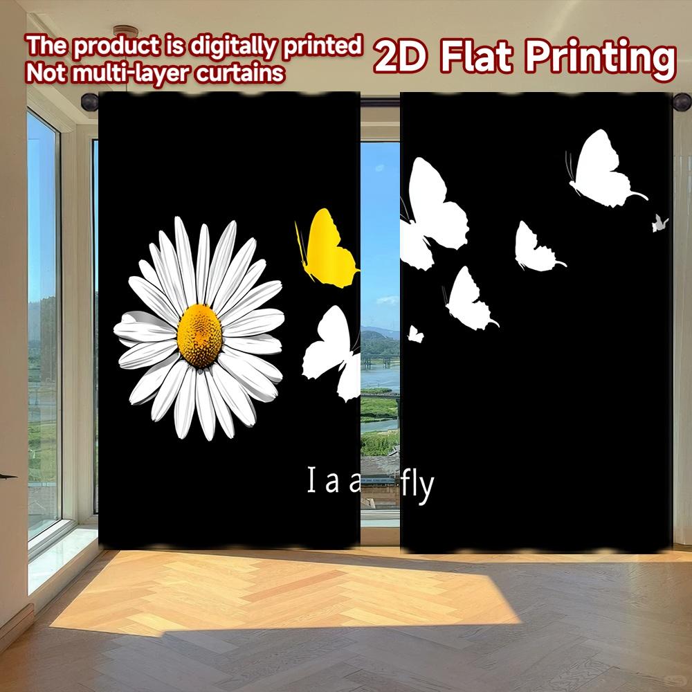 

Set Of 2 Flat Printing Curtains Without Rod Flower Flying Butterflies Women Is Day Holiday Digital Curtain Made Polyester W100*H70(CM)-Grommet top&2PCS
