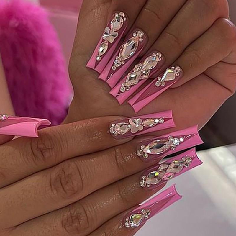 Long Press-On Nails With Heavy Embellishment Sweet Style Wearable False Women Glue-on Style
