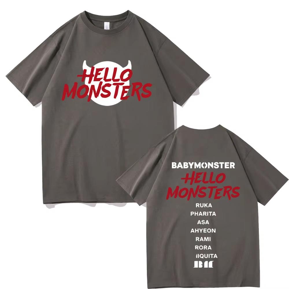T-shirts Babymonster Hello Monsters World Tour T-shirt à Imprimé Double Face Mode Homme Décontracté Oversize Coton Manches Courtes