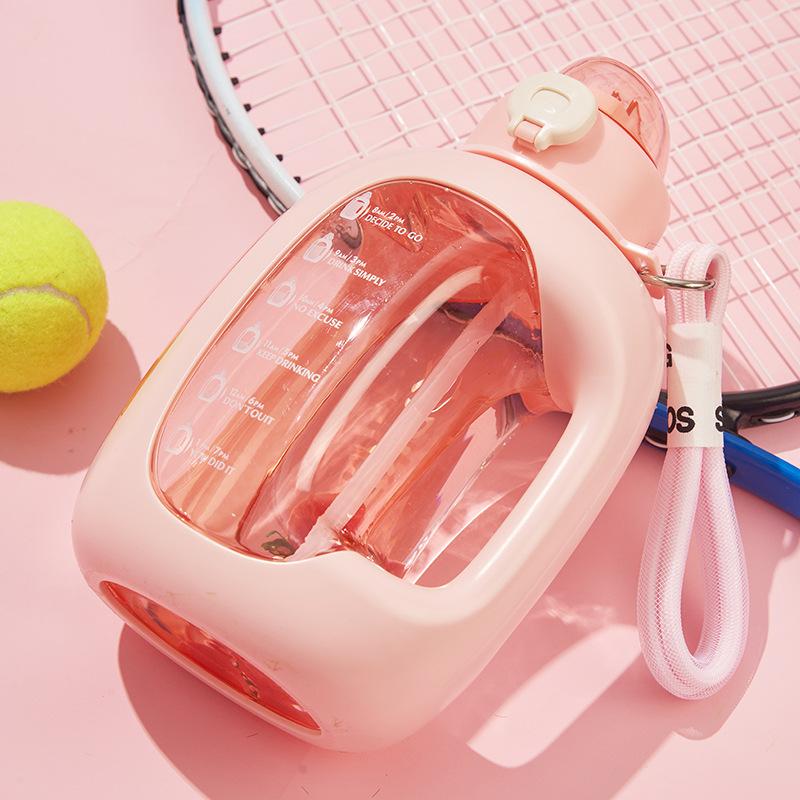 

Большая емкость 1,5 л, можно носить с собой градуированный чайник для тренажерного зала, тонна ведра, чашка для воды, бутылка для воды для фитнеса, 1500 мл 1.5L розовый