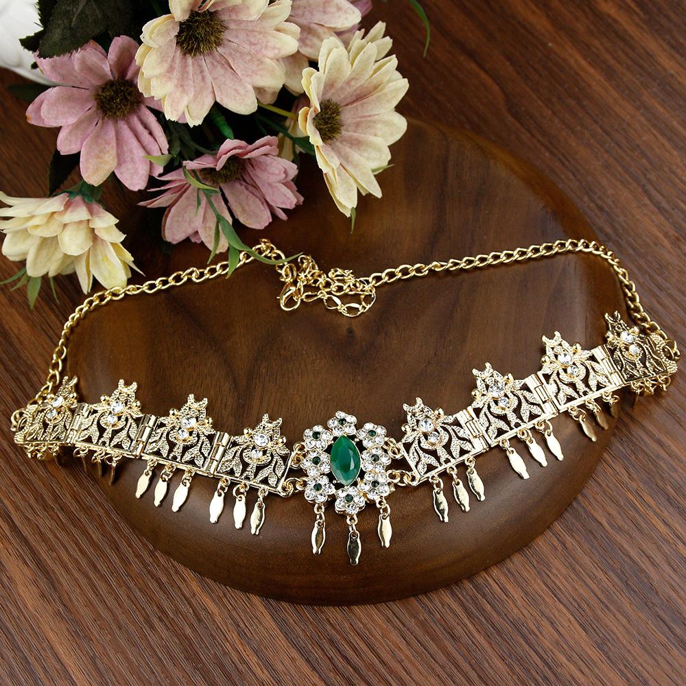 

Цепочка на лоб невесты, корона, ювелирные изделия, женские изделия для волос, золотой цвет, хрустальная арабская повязка для волос зелёный