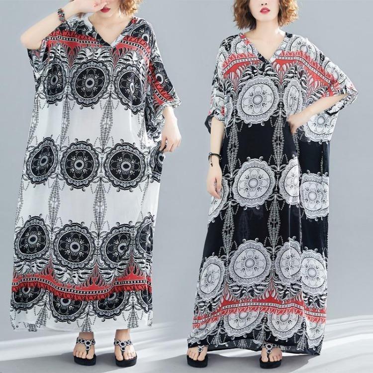 Nouveauté Été Robe Longue Maxi Vintage Florale Satinée Grande Taille Femmes Décontractée Ample Robes