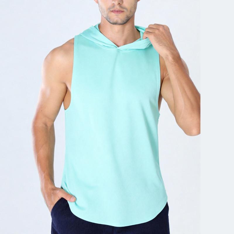 Men Sleeveless Hooded Workout Tank Top Quick Dry Gym Muscle Shirt