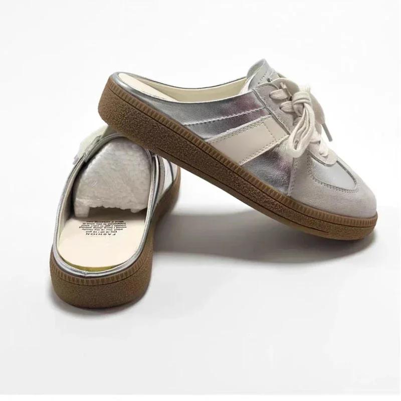 2024 Autumn New Retro Bao-head Half Slippers Women Wear A Slip-on Lazy Heelless Flat Slippers Woman Shoes