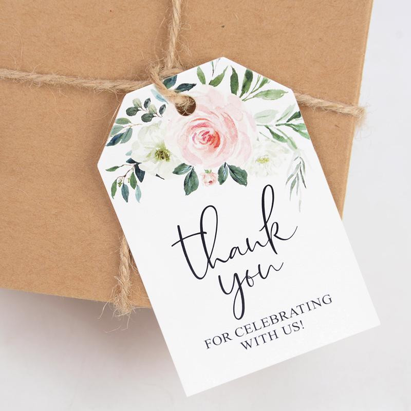 50pcs Floral Gift Tags Thank You For Celebrating With Us Paper Tag Wedding Bridal Shower Birthday Party Decoration Favors Supply