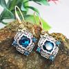 Women Zinc Alloy Retro Bohemia Gold Color Ear Hook Drop Blue Rhombus Glass  Earrings Wedding Party Jewelry Gift