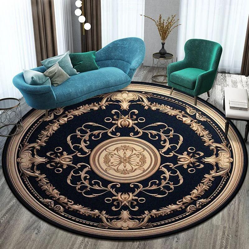 European Style Big Size Round Rug Flower Design Easy Clean Carpet Living Room Soft Foldable Room Decoration Home Mats Washable
