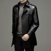 Winter Genuine Leather Jacket Sheepskin Men's Mid-length Leather Windbreaker Lapel Plus Velvet Thickened Leather Coat for Men