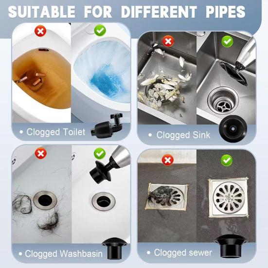 Toilet Unclogger Heavy Duty Vacuum Seal Plunger with 120-Degree Tilt Head Bathroom Clog Remover Clog Remover Tool