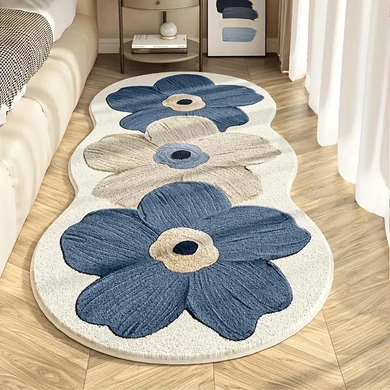 Simple Long Strip Bedside Carpet Imitation Cashmere Print Furry Bedroom Floor Mat Non-slip Mat Bay Window Mat