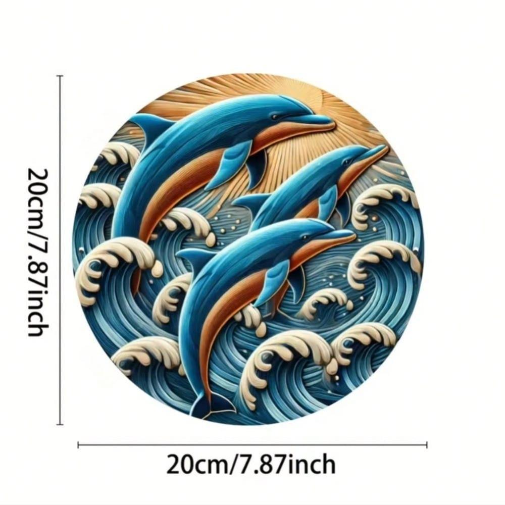 Metal Art Dolphin Wall Decor Ocean Waves Home Gift Spring Modern 2D Coastal Living Room Bedroom Patio Dorm