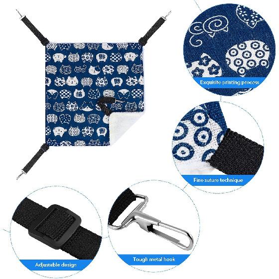 Pedgot 3 Pack Reversible Cat Hanging Hammock with Adjustable Straps and Hooks Double-Sided Pet Cage Hammock Hanging Bed Resting Sleepy Pad for Small