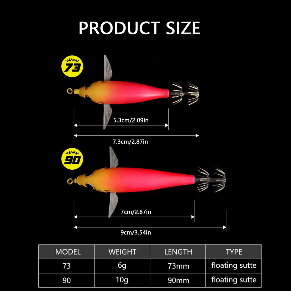 73/90mm Luminous Squid Jig Floating Fishing Lure Cuttlefish Bait Octopus Squid Jigs Baits Night Fishing Lures Glow Baits