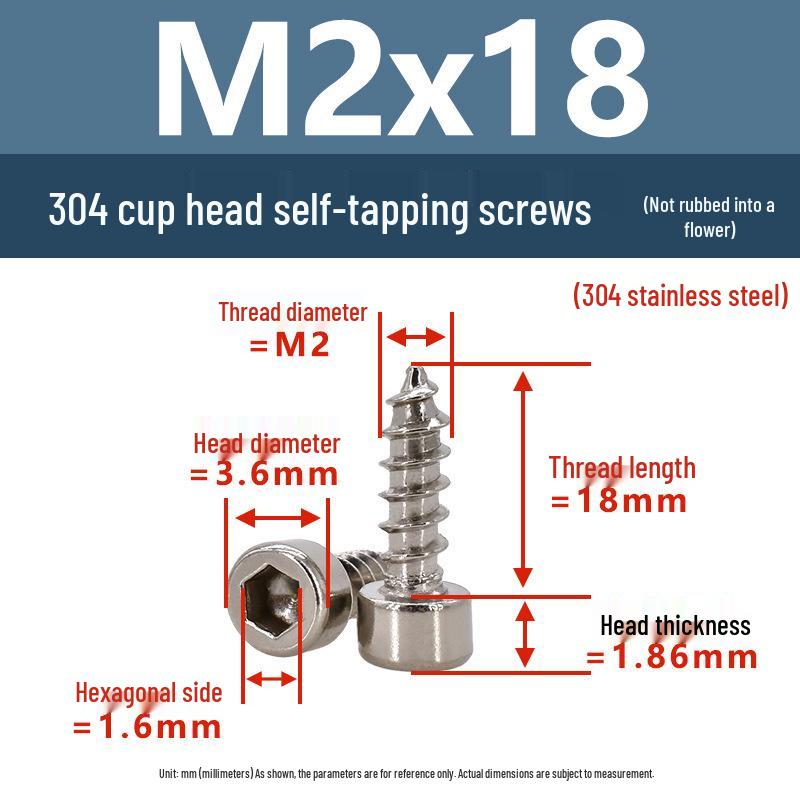 304 Pan Head Self-Tapping Coarse Thread Screw M1.7-M6 with Hex Socket