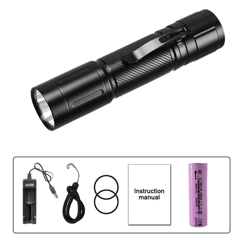 1200LM LED Flashlight with Fixed Focus Torch Powerful Spotlight Portable Pen Clip Hat Headlamp External 21700 Battery Flashlight