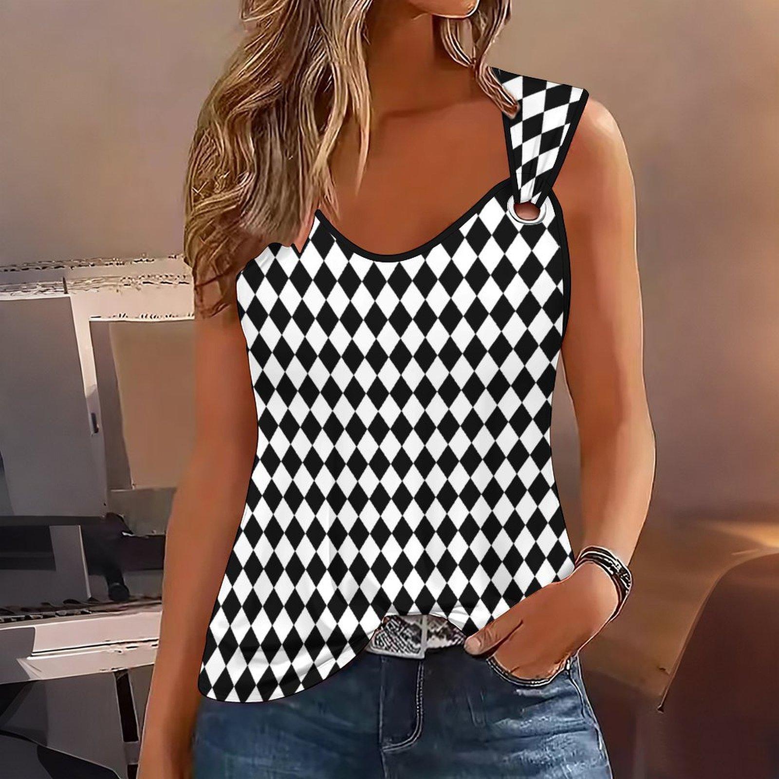

Ladies Outdoor Casual Sports Double Loop Buckle Vest with Sparkling Geometry and Retro Print Pattern ,V-neck, Sleeveless, Medium Stretch Fabric S чёрный