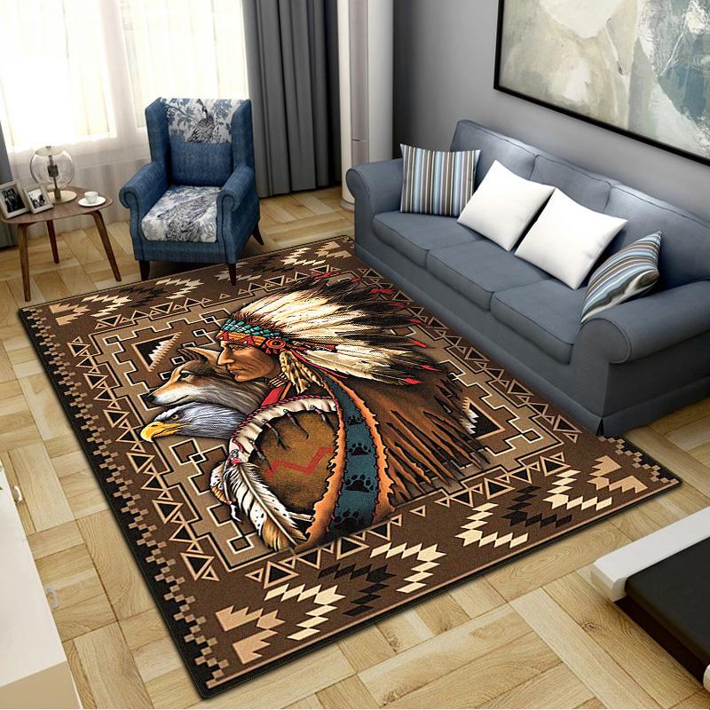 Indian Chief Wolf Bear Carpet Rug for Living Room Bedroom Home Sofa Decoration,Kids Play Non-slip Floor Mat