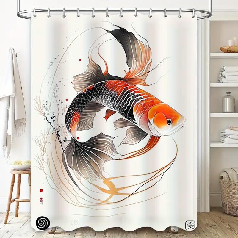 Artistic Fish Shower Curtain Modern Bathroom Decor For Home Decoration Polyester Water-Resistant Fabric