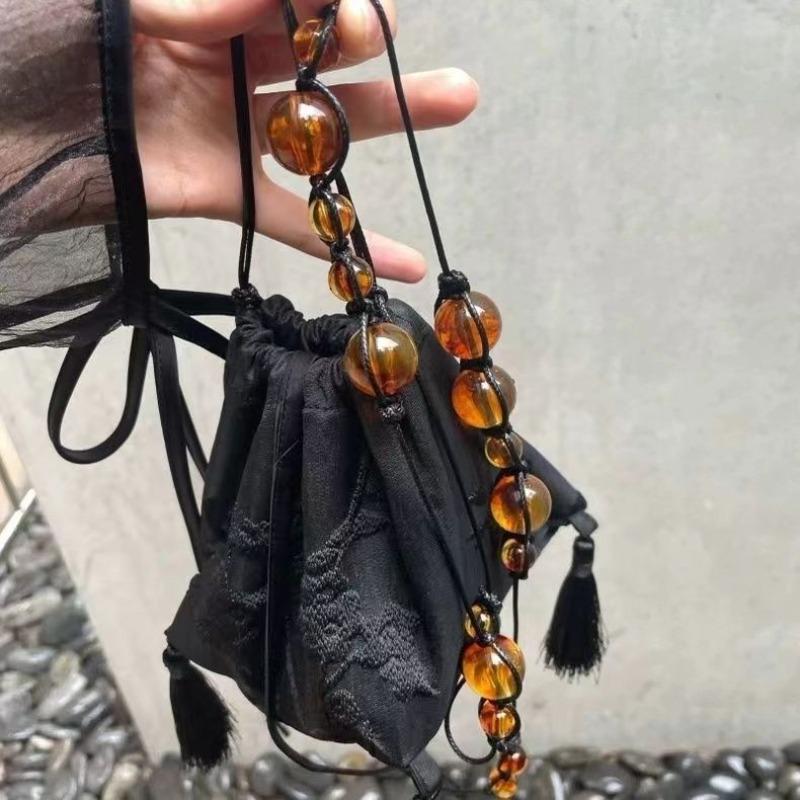New Chinese style handmade design jacquard hawksbill beaded bag cheongsam with bag national style