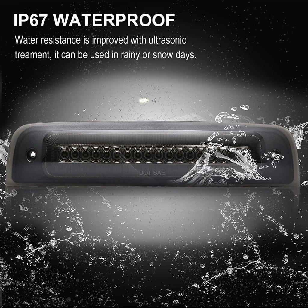 R&F Auto LED Strobe Third Brake Light Compatible With Ram 1500 2500 3500 4500 5500, 2010-2018, F1 Style Red Flash Smoked High Mounted Stop Lights