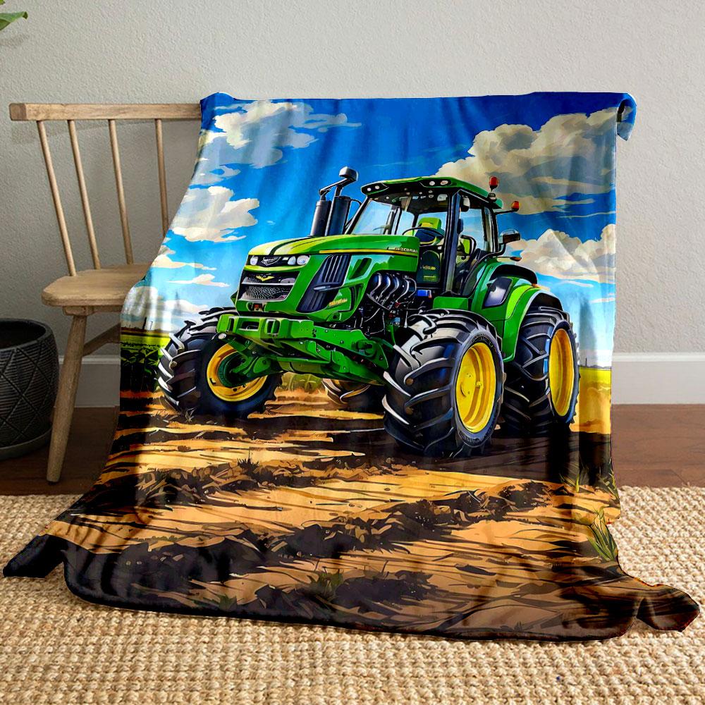 Green Tractor Farm Scene Blanket bedroom Blanket for Livingroom Couch lunch break Soft throw for Friend's festival Gift