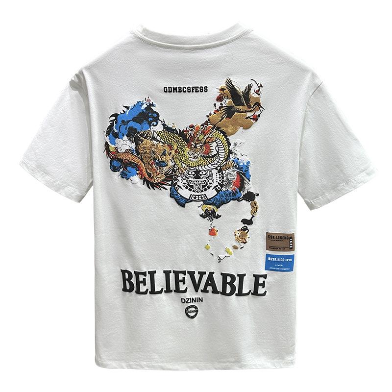 Summer Short-sleeved T-shirt Men's Breathable Soft Top Embroidered Print Casual T-shirt