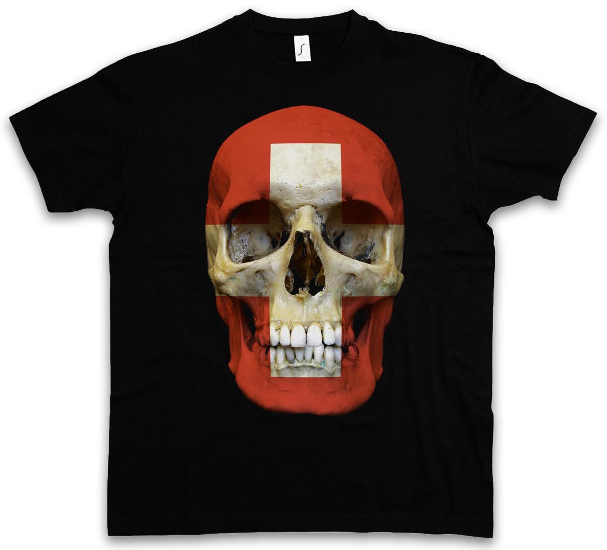 CLASSIC SUISSE SKULL FLAG T-SHIRT Biker MC Banner Switzerland Sizes S 5XL M