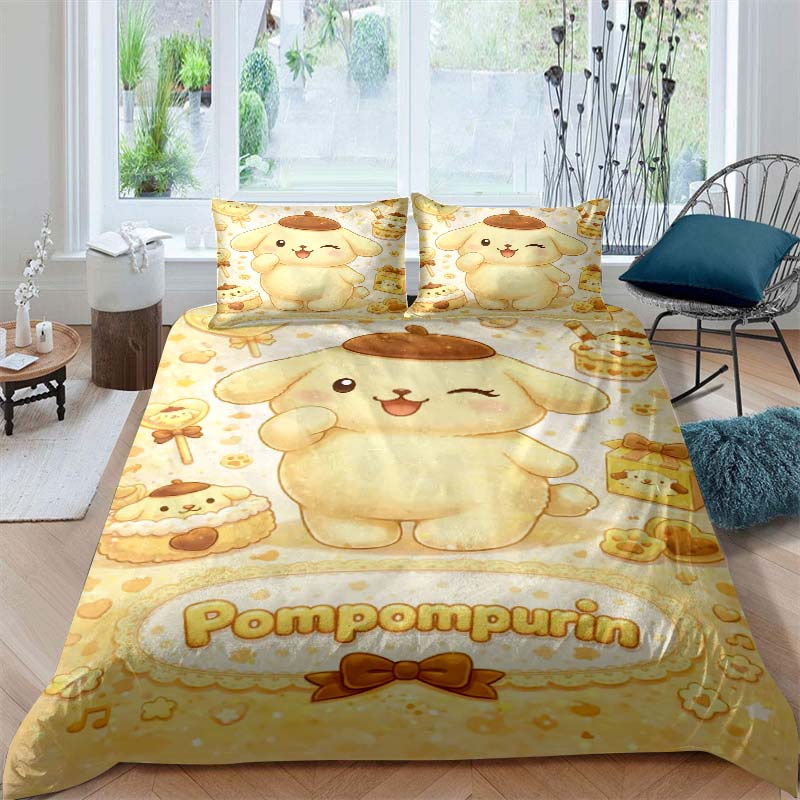 Cute Cartoon (Pom Pom Purin) Printed Bedding Set, Duvet Cover 1, Pillowcase 2, Adult and Children's Bedding Set, Luxury Gift