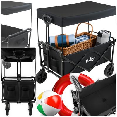 Beach Stroller with Canopy, Trailer, 100kg, Black, Foldable, for Beach Holidays