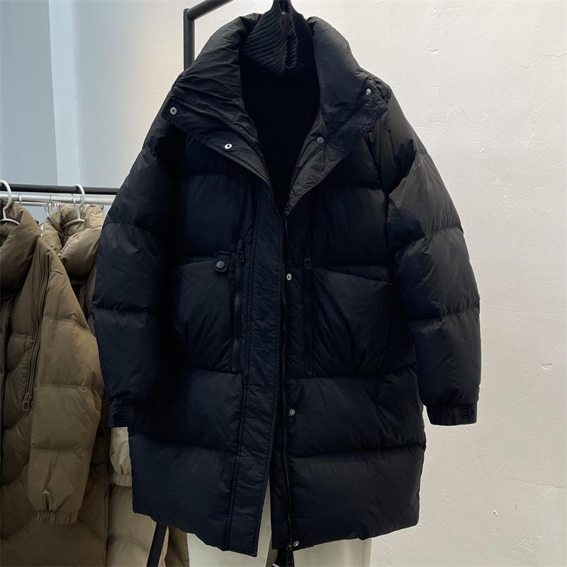 

Осенне-зимняя пуховая куртка женская средней длины со стойкой воротником, утолщенная XS чёрный