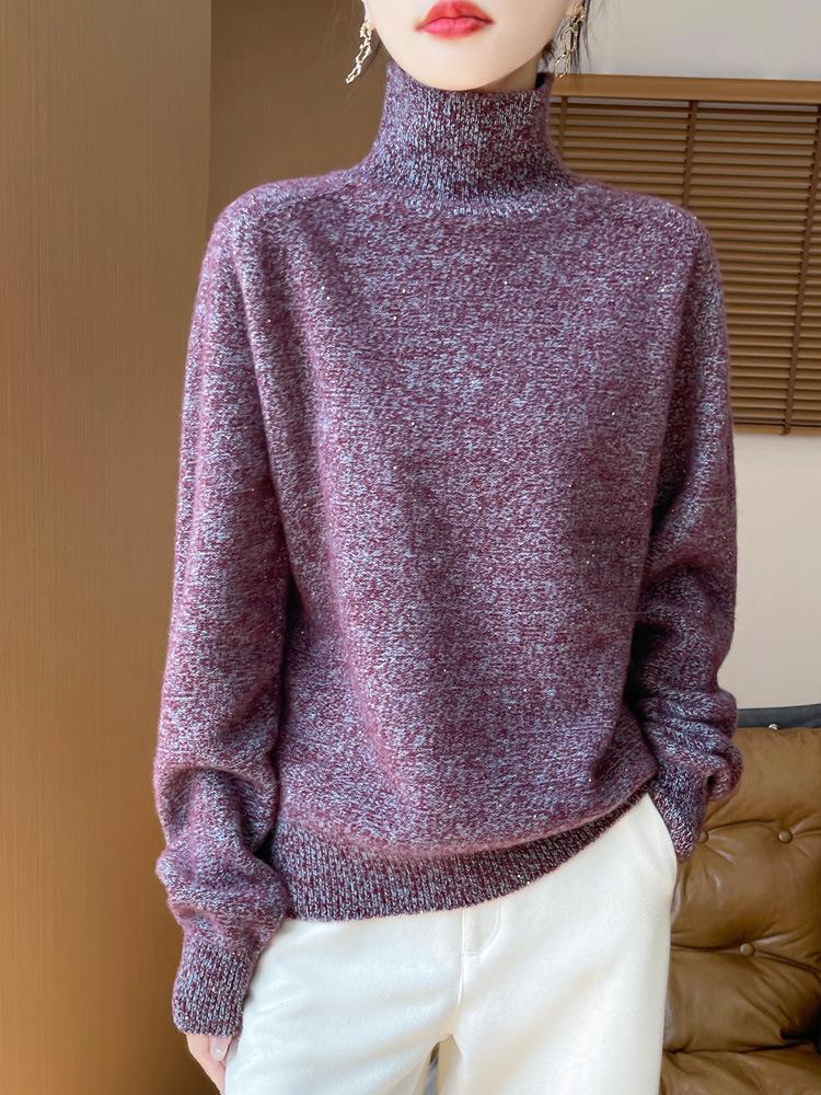 Elegant Retro Floral High-Neck Wool Sweater: Versatile Women's Autumn/Winter Knitwear