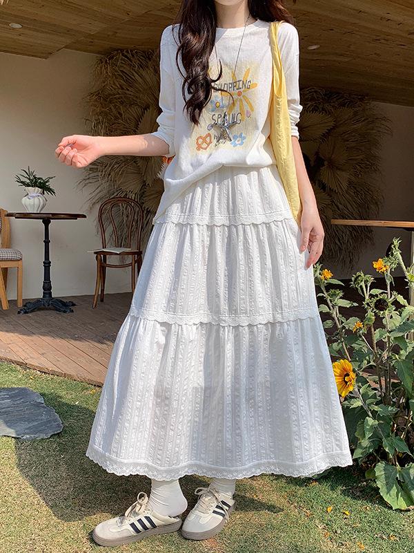 2026 Plus Size Patchwork Slimming White Midi Skirt for Women XXXXL белый