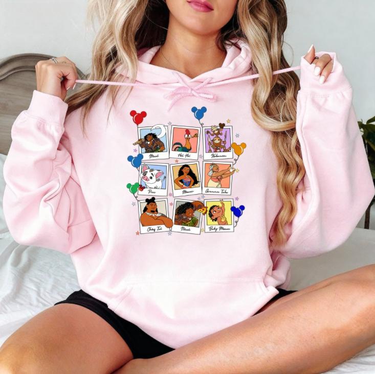 Disney Eltern-Kind-Outfits, Kinder-Hoodies, Moana bedruckte Baumwoll-Sweatshirts für Männer und Frauen, Freizeit-Oberteile, lockere Kleidung