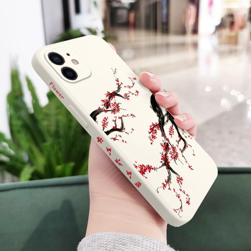 

Cold Plum Snow Phone Case For iPhone 12 11 X XR XS 8 7 SE2 Plus Pro Max Mini Silicone Cover iPhone 12 белый