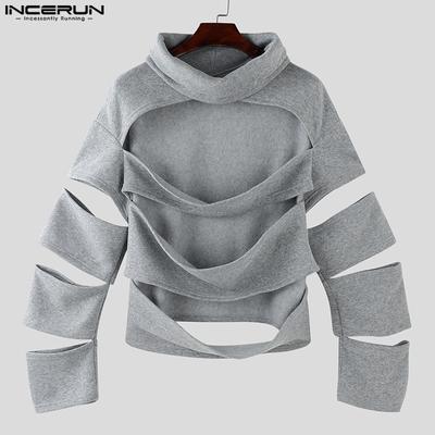 Pullover da uomo a maniche lunghe con collo alto e taglio ampio con lavorazione traforata