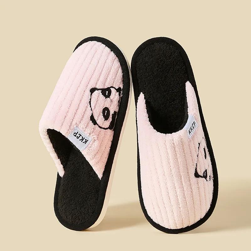Fashion Cute Panda Plush Home Slippers for Women Comfortable Soft Sole Bedroom Cotton Shoes Woman Winter Non Slip Warm Indoor Slippers