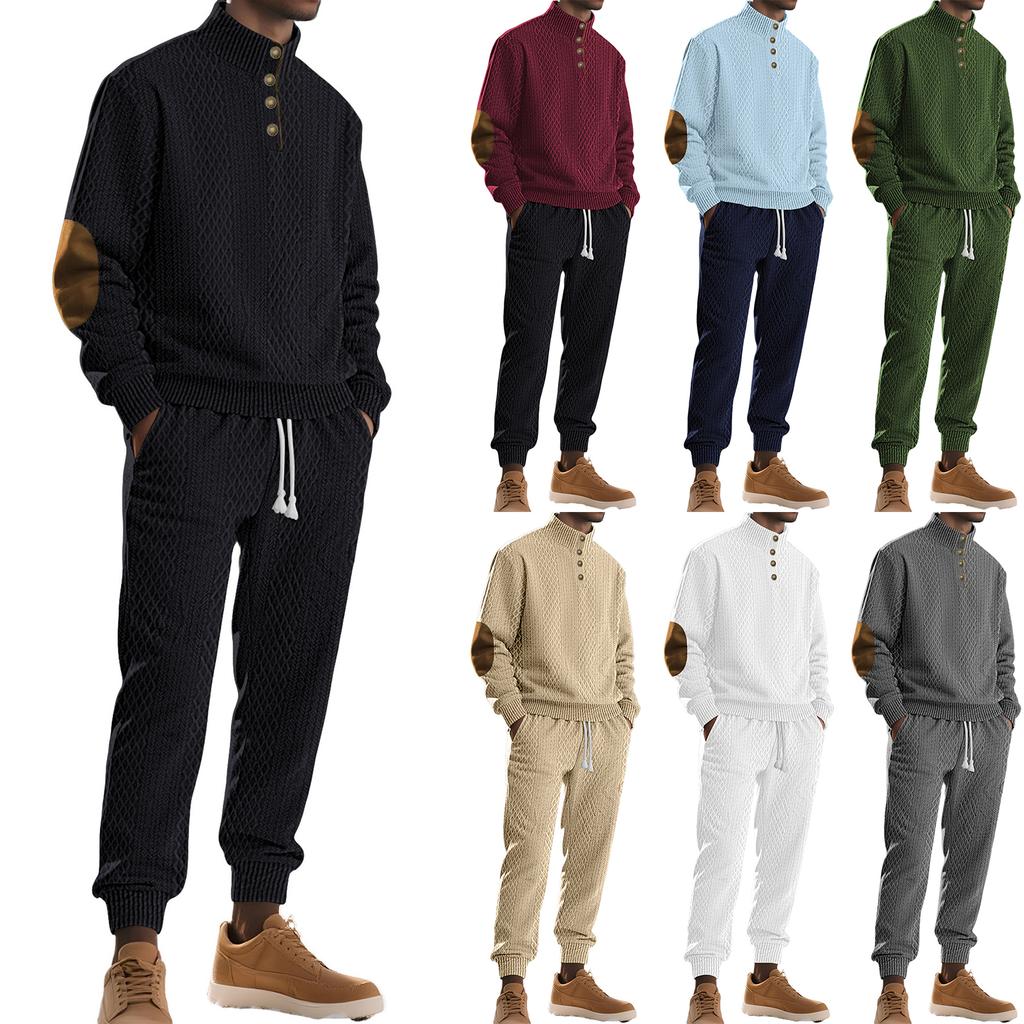 Men Sports Business Leisure Small Square Trousers Buckle Hoodie Set