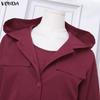 VONDA 2PCS Women Long Sleeve Hooded Tops and Sleeveless Skirts Casual Two Piece Suit Sets