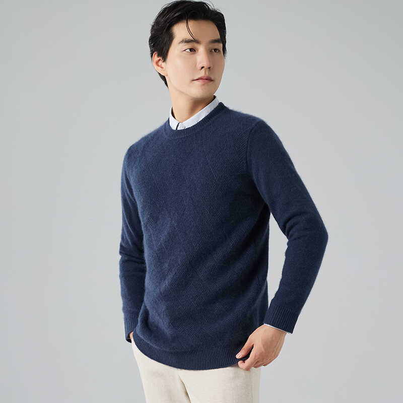Crew neck thickened cashmere sweater men's 2025 new warm sweater bottoming knitted sweater mat knitted wool sweater