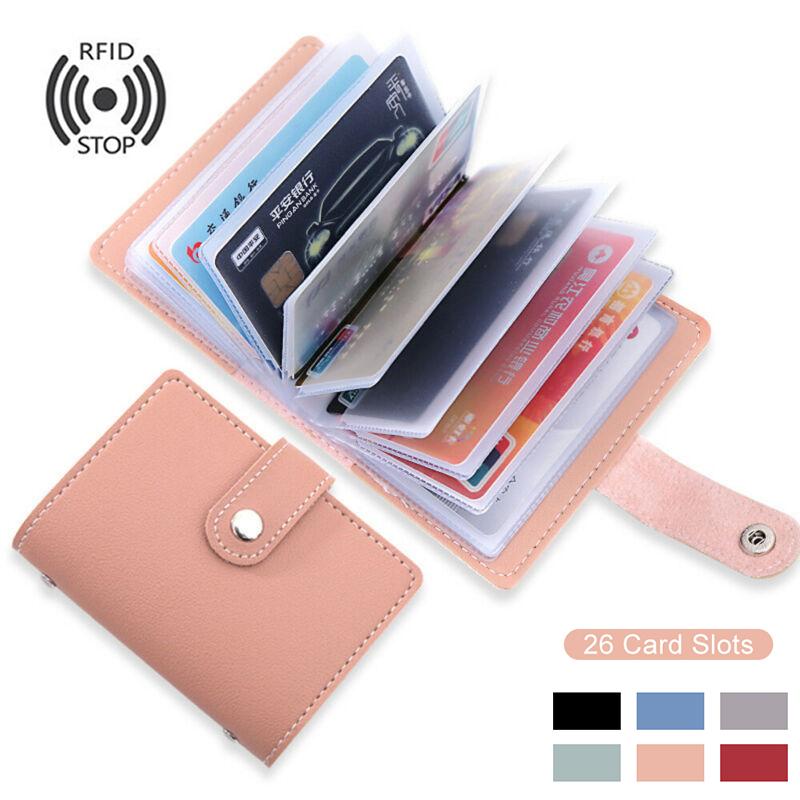New Anti-theft ID Credit Card Holder Fashion Women's 26 Cards Slim PU Leather Pocket Case Purse Wallet Bag for Women Men Female