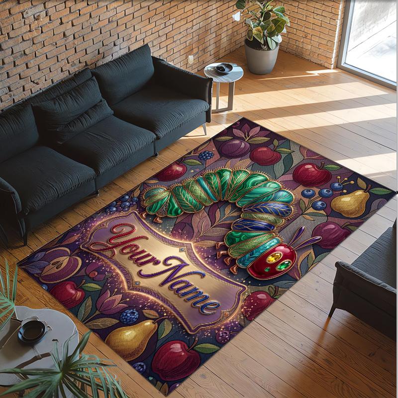 Forest Nature Theme Crystal Velvet Rug Personalized Custom Name Text Soft Floor Mat Home Decor