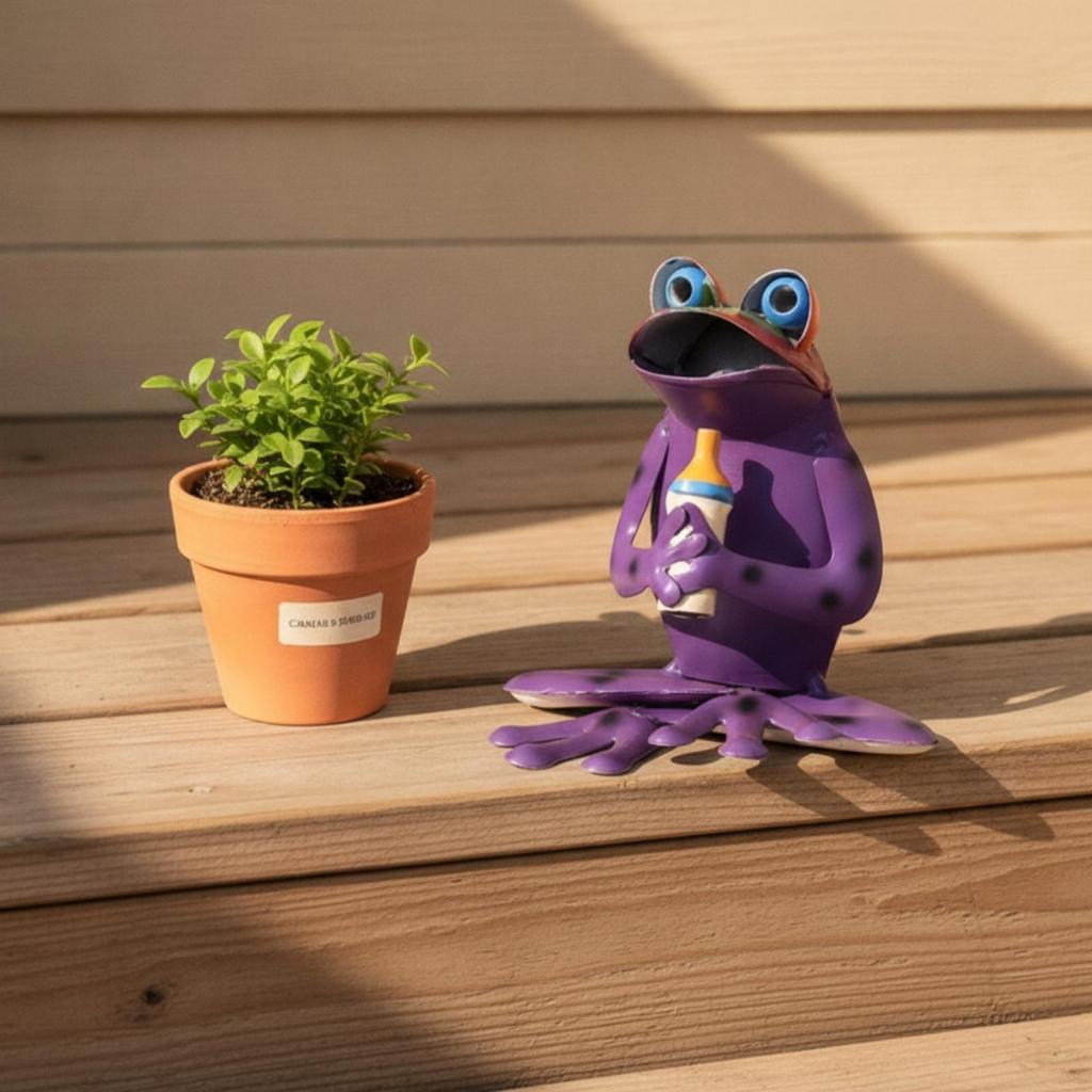 Metal Frog Statue Whimsical Ornament HandPainted for Gardeners, Collectors, Patio,