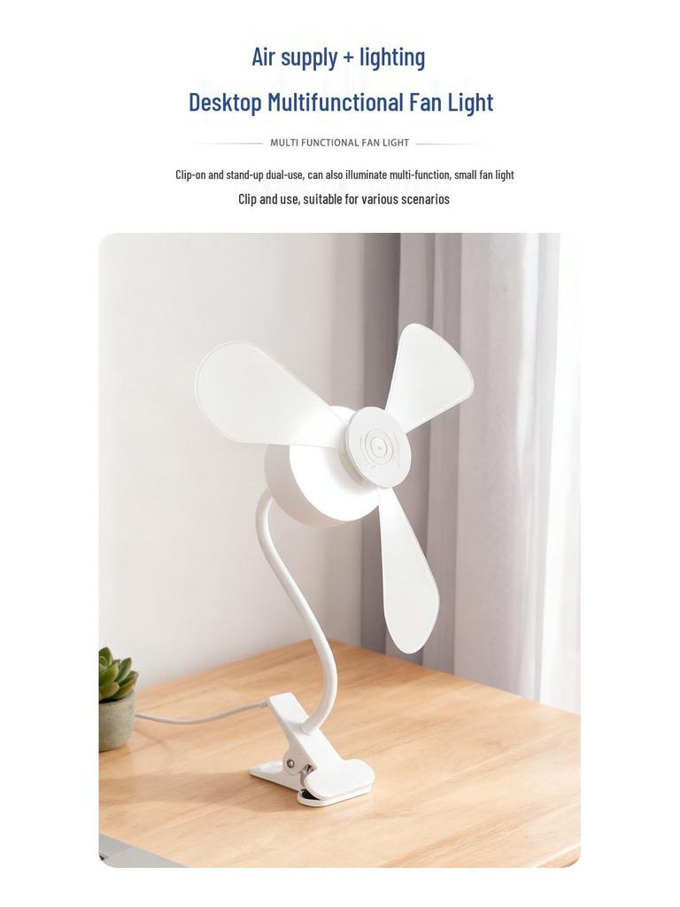 LED Eye-Protective Silent Clip Fan with Three-Speed Adjustment for Bedroom and Living Room