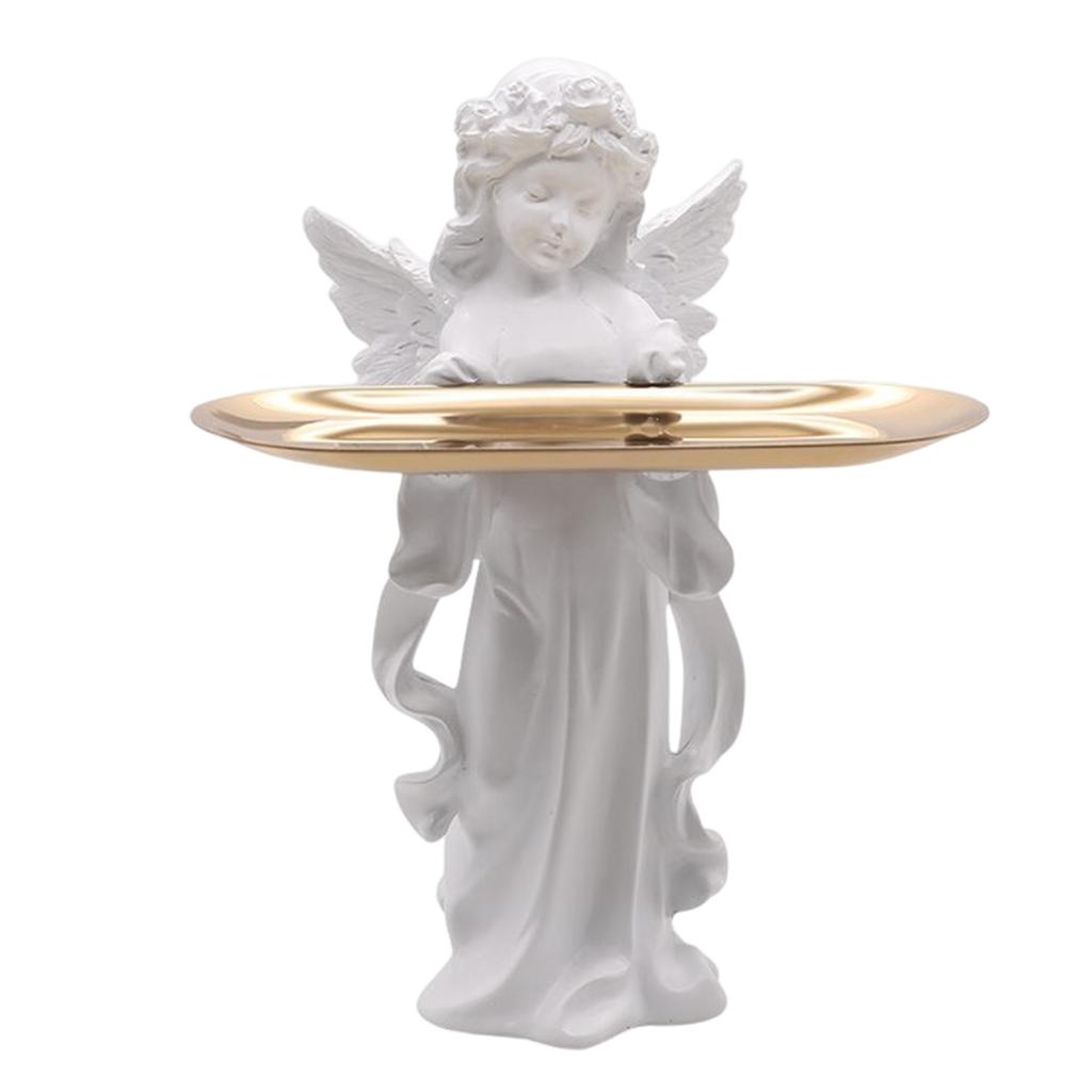 Nordic Entrance Key Storage Angel Figurines Ornament Desktop Angel Sculpture Tray Holiday Gift Home Decor for Study Office Desk