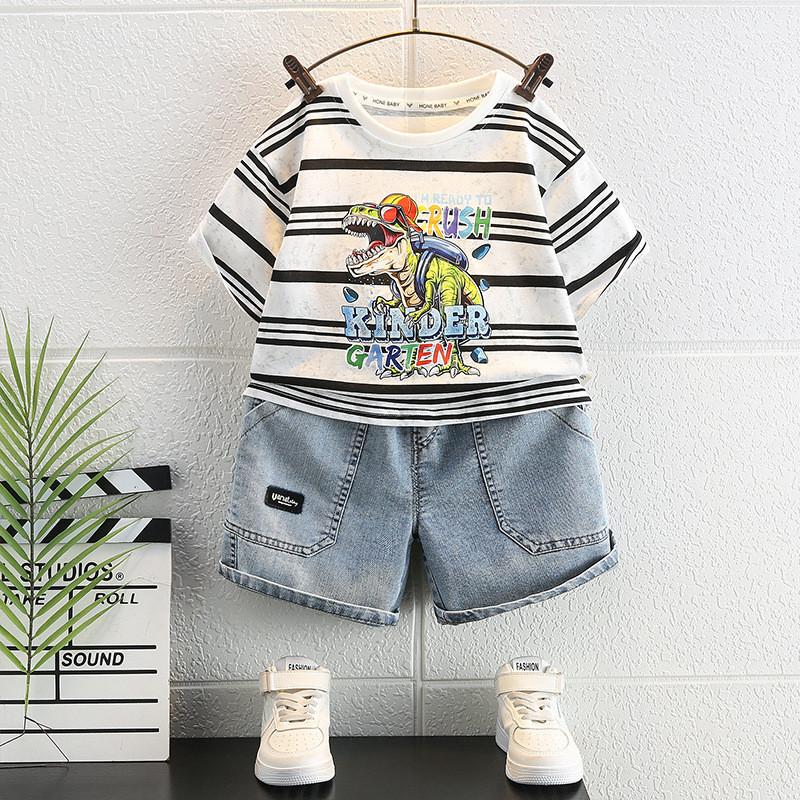 Stylish Korean Summer Outfit For Boys Two Piece Set Short Sleeve Shorts Soft Cotton
